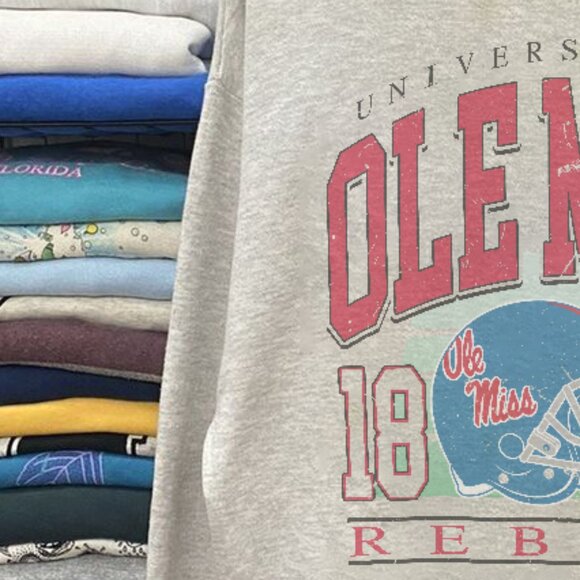 Vintage Ole Miss Rebels Football Sweatshirt University of Mississippi Shirt Tee - Picture 2 of 4